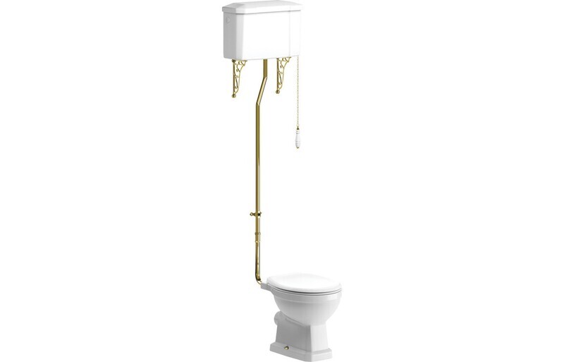 Shelly High Level WC w/Brushed Brass Finish & Soft Close Seat