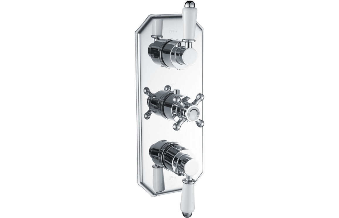 Basil Traditional Lever Thermostatic Two Outlet Shower Valve - Chrome