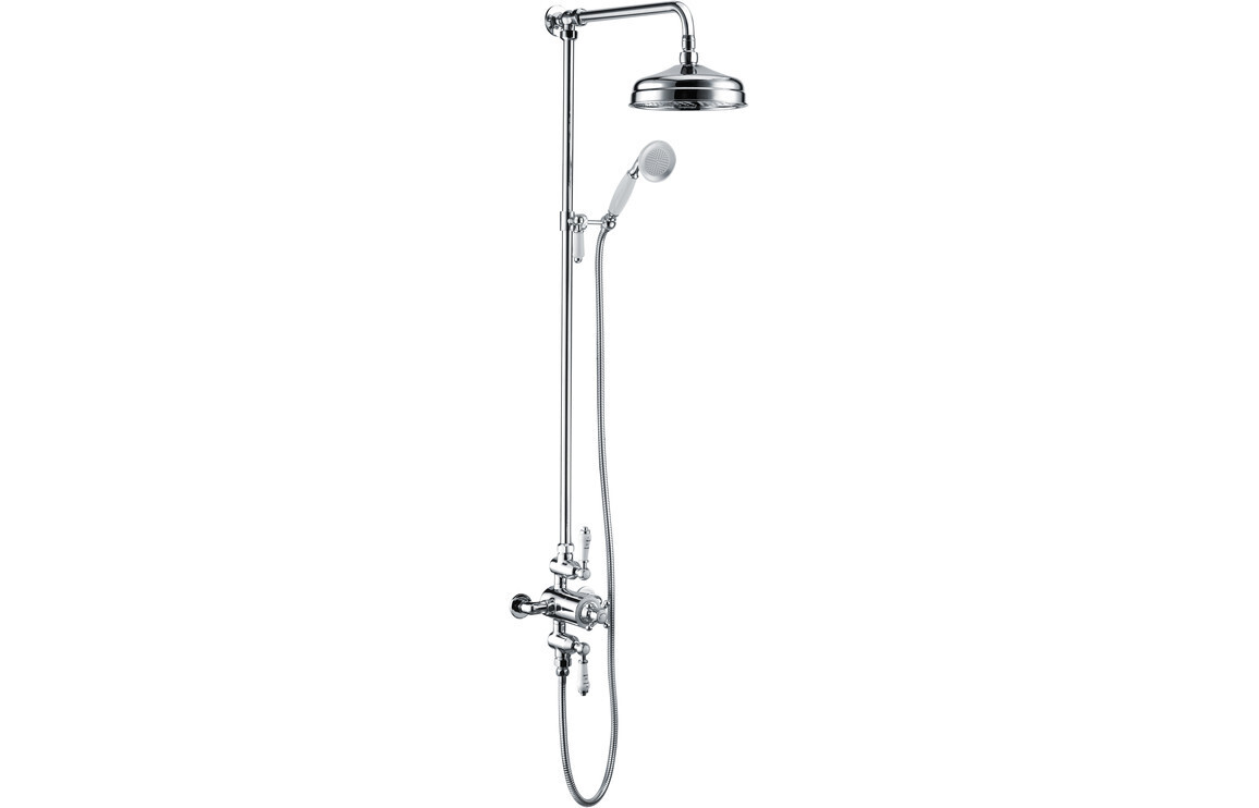 Basil Traditional Exposed Two Outlet Shower Valve w/Riser Kit & Overhead - Chrome