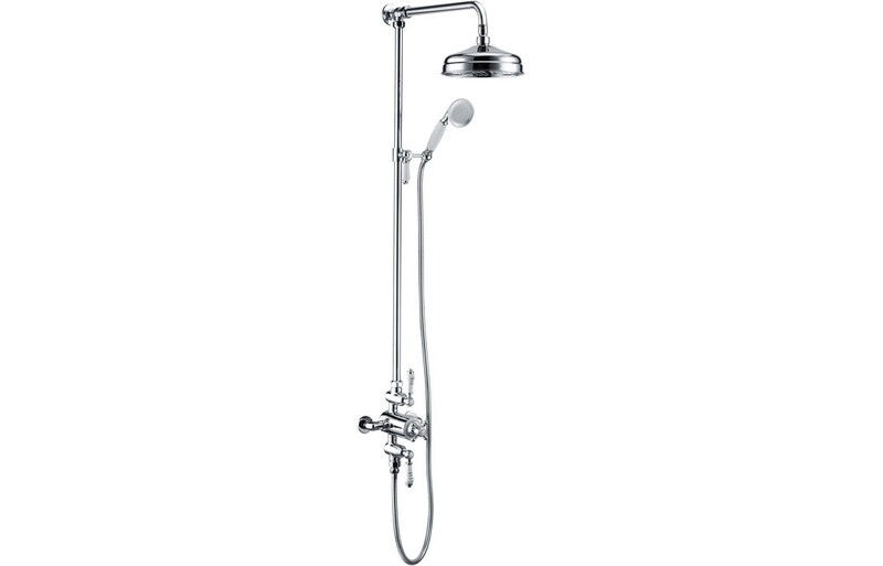 Basil Traditional Exposed Two Outlet Shower Valve w/Riser Kit & Overhead - Chrome