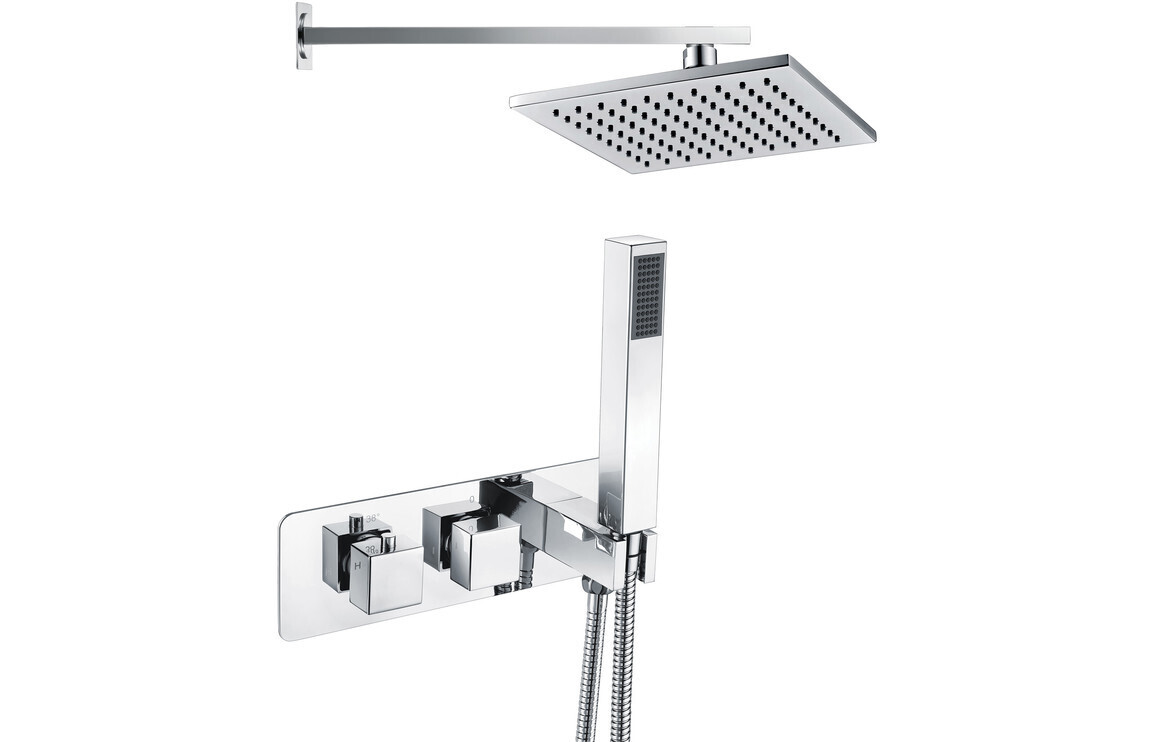Laila Shower Pack One - Two Outlet Twin Shower Valve w/Handset & ABS Overhead - Chrome