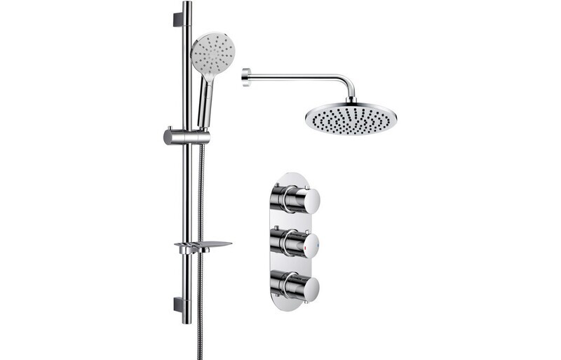 DISCONTINUED Astrid Shower Pack Four - Two Outlet Triple Shower Valve w/Riser & Overhead Kit - Chrome