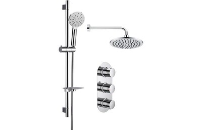 DISCONTINUED Astrid Shower Pack Four - Two Outlet Triple Shower Valve w/Riser & Overhead Kit - Chrome
