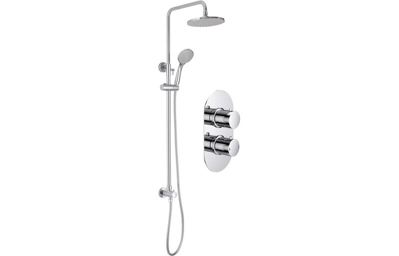 DISCONTINUED Astrid Shower Pack Two - Two Outlet Twin Shower Valve w/Riser & Overhead Kit - Chrome