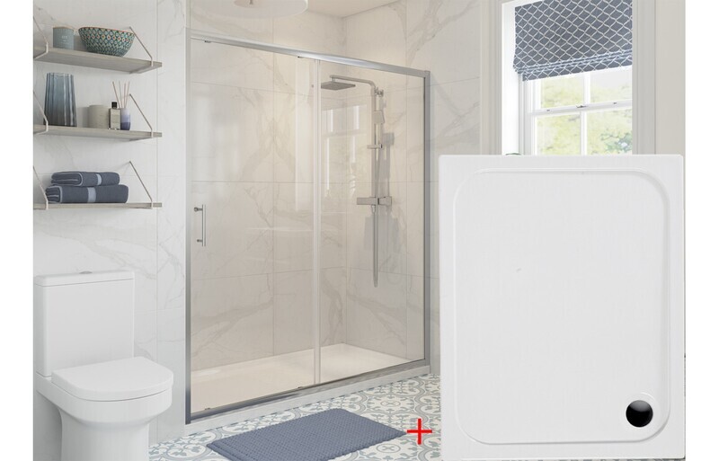 DISCONTINUED Cleopatra 1200mm Sliding Door & 900mm Tray Pack - Chrome