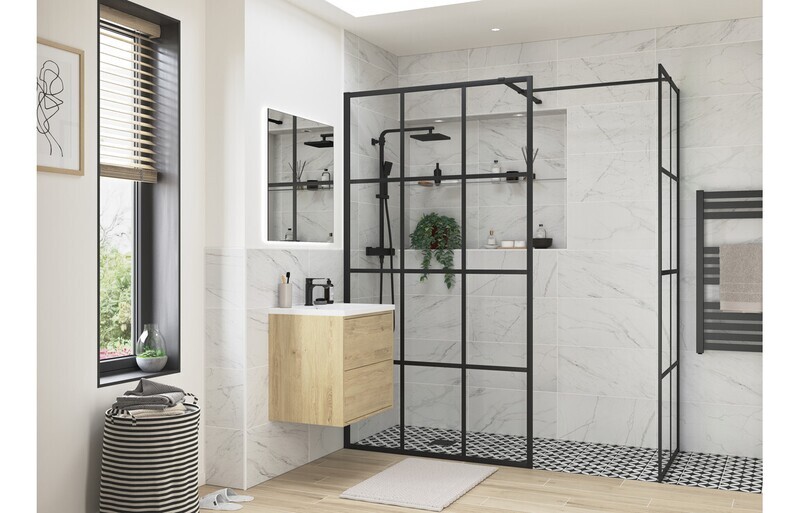 Athen 760mm Framed Wetroom Side Panel - Black