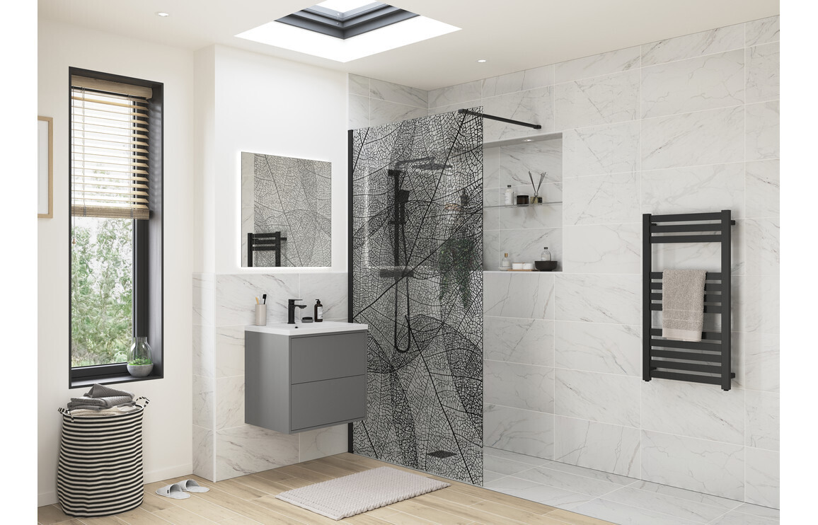 Athen 1200mm Leaf Design Wetroom Panel - Black