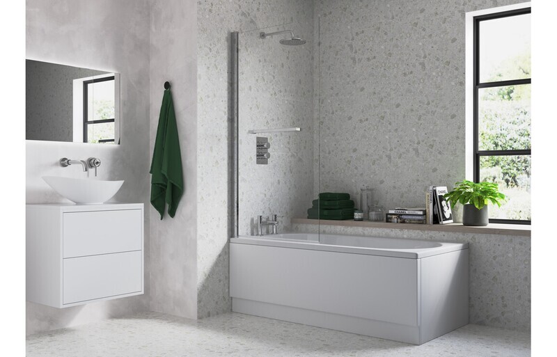 Single Straight Bath Screen w/Rail - Chrome
