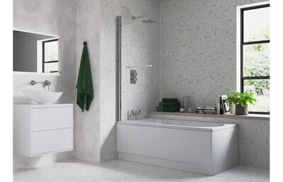 Single Straight Bath Screen w/Rail - Chrome