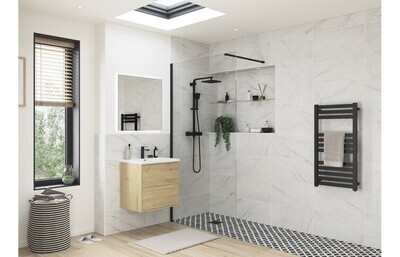 Athen 900mm Wetroom Panel & Support Bar - Black