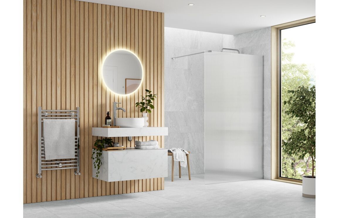 Athen 900mm Fluted Wetroom Panel & Support Bar - Chrome