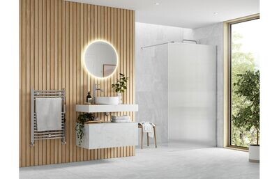 Athen 900mm Fluted Wetroom Panel & Support Bar - Chrome