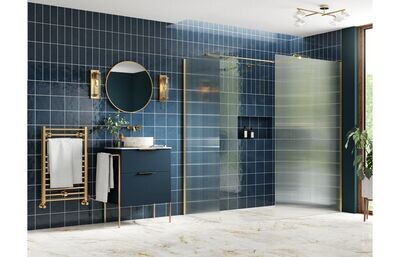 Athen 800mm Fluted Wetroom Panel & Side Panel Arm - Brushed Brass
