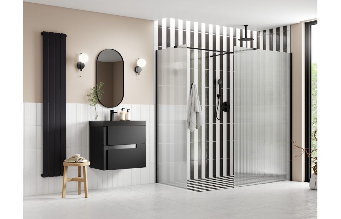 Athen 800mm Fluted Wetroom Panel & Side Panel Arm - Black