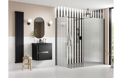 Athen 900mm Fluted Wetroom Panel & Side Panel Arm - Black