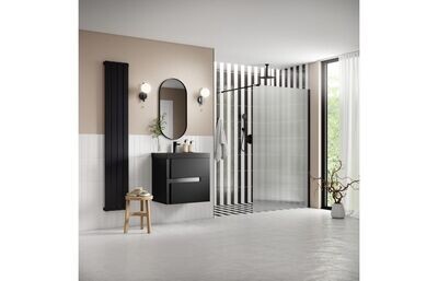 Athen 900mm Fluted Wetroom Panel & Support Bar - Black