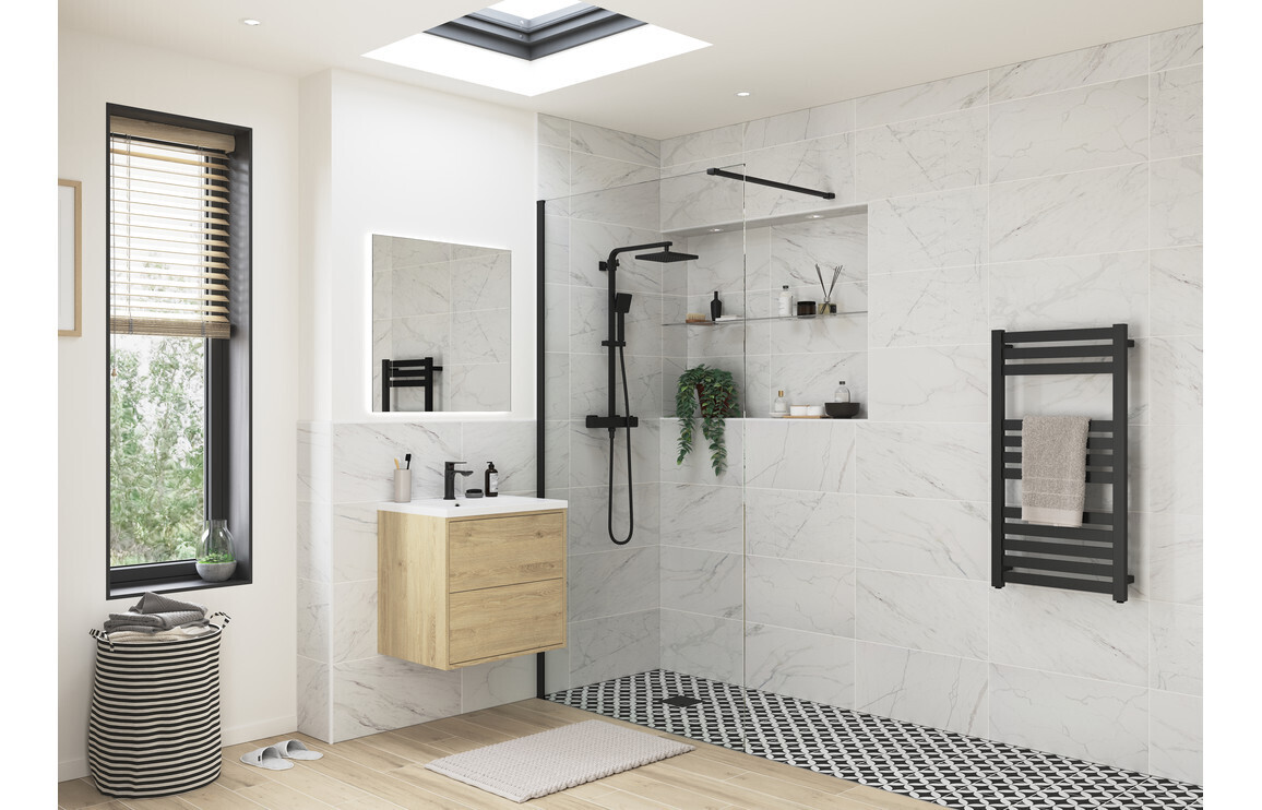 Athen 700mm Wetroom Panel & Support Bar - Black