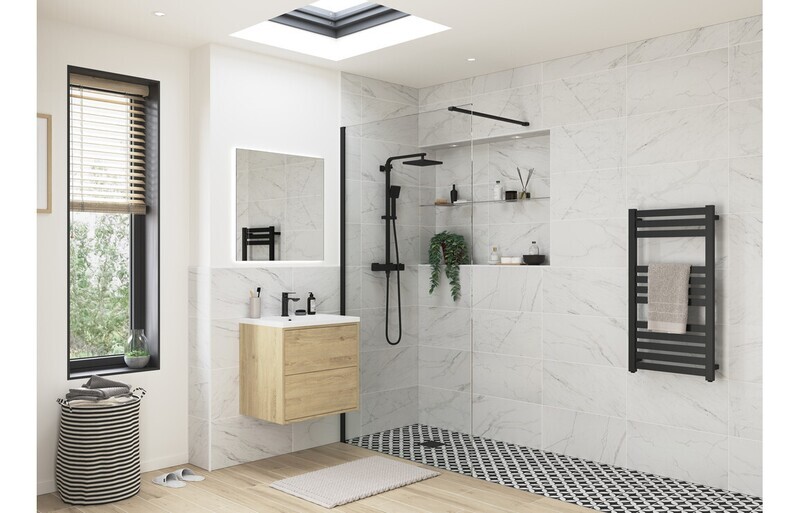Athen 1000mm Wetroom Panel & Support Bar - Black