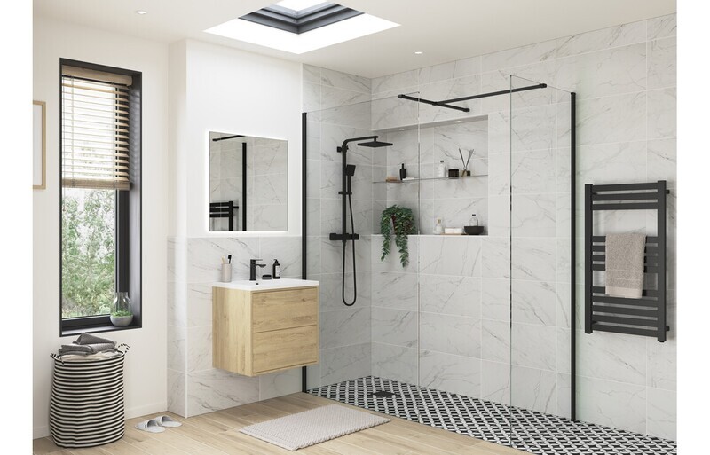 Athen 760mm Wetroom Side Panel & Arm - Black