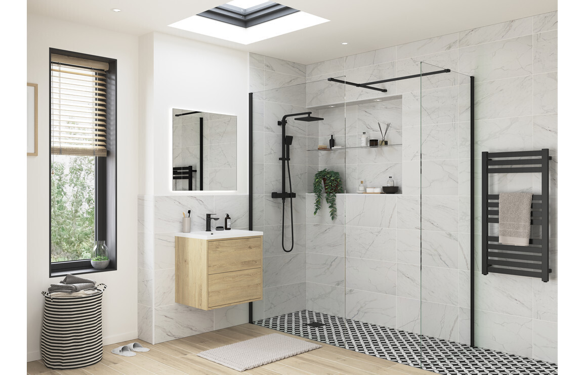 Athen 700mm Wetroom Side Panel & Arm - Black