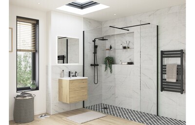 Athen 700mm Wetroom Side Panel & Arm - Black