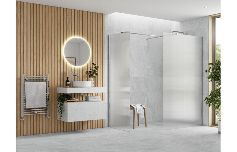 Athen 800mm Fluted Wetroom Panel & Side Panel Arm - Chrome