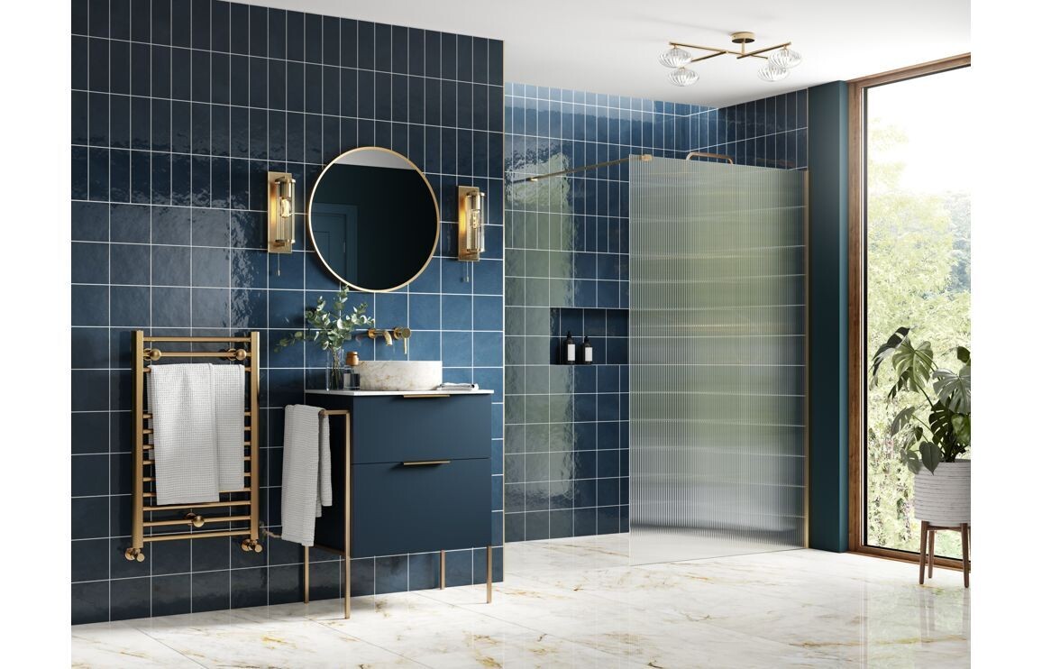 Athen 1200mm Fluted Wetroom Panel & Support Bar - Brushed Brass