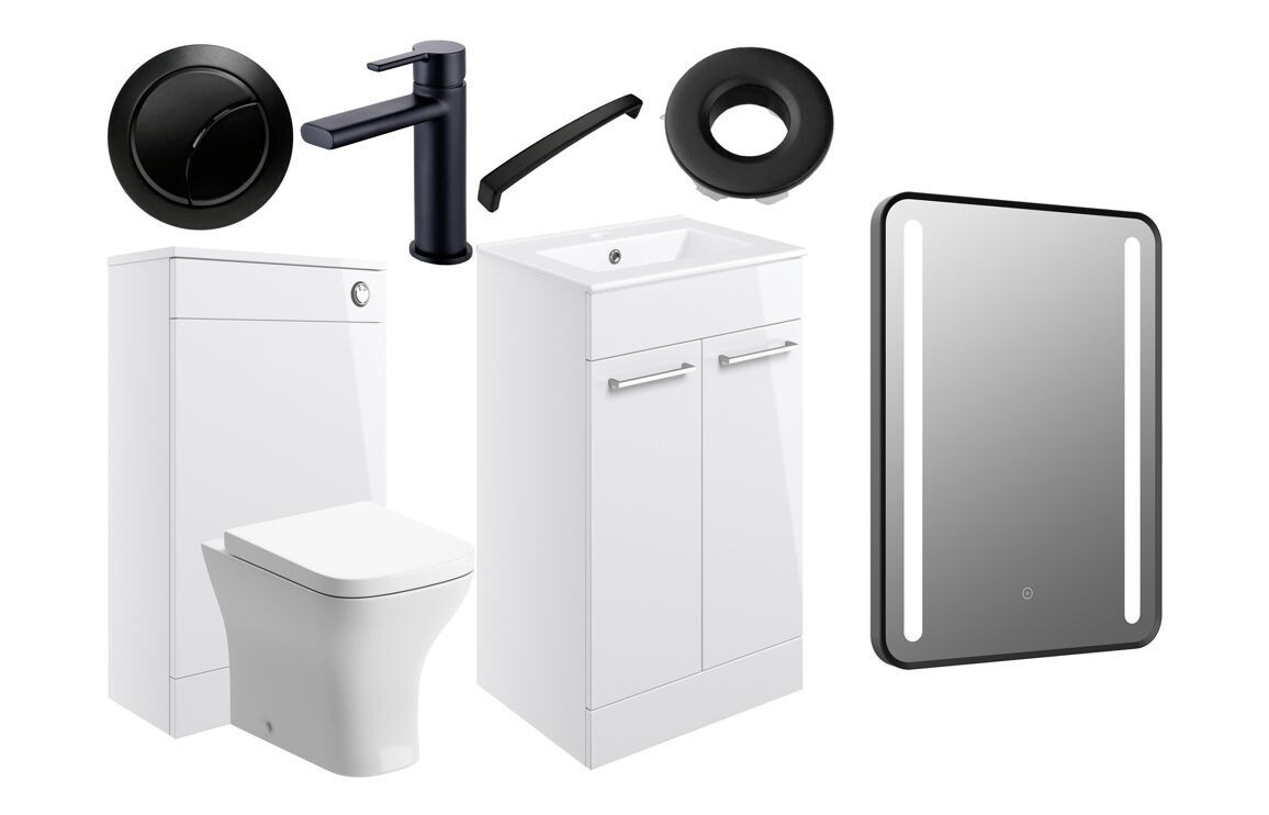 Libby 510mm F/S Furniture Pack - White Gloss w/Black Finishes
