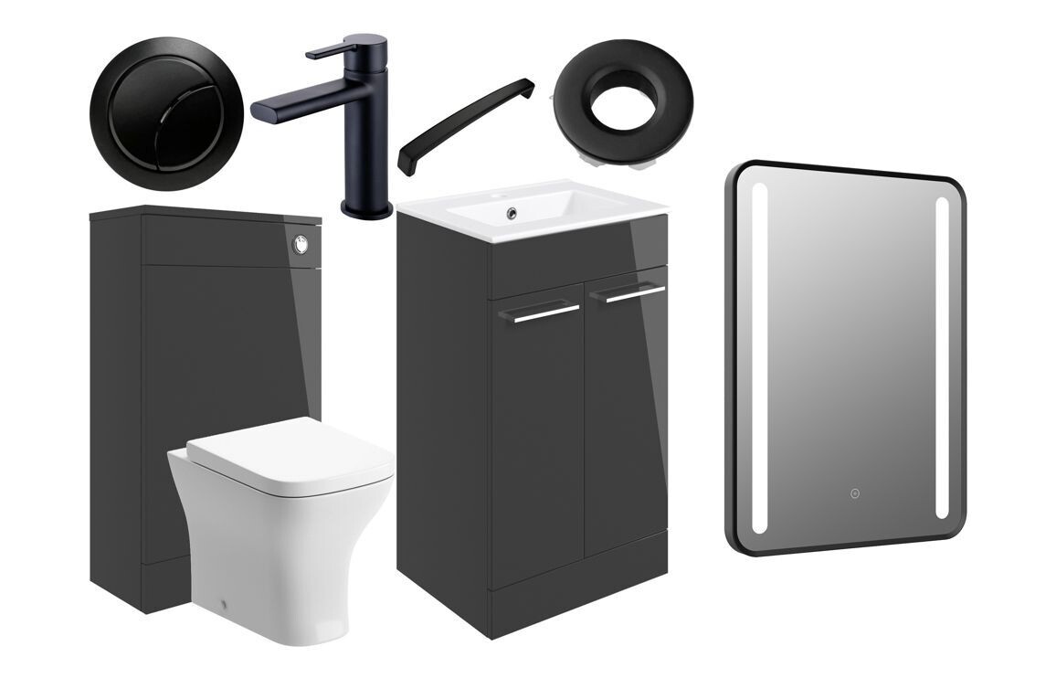 Libby 510mm F/S Furniture Pack - Anthracite Gloss w/Black Finishes