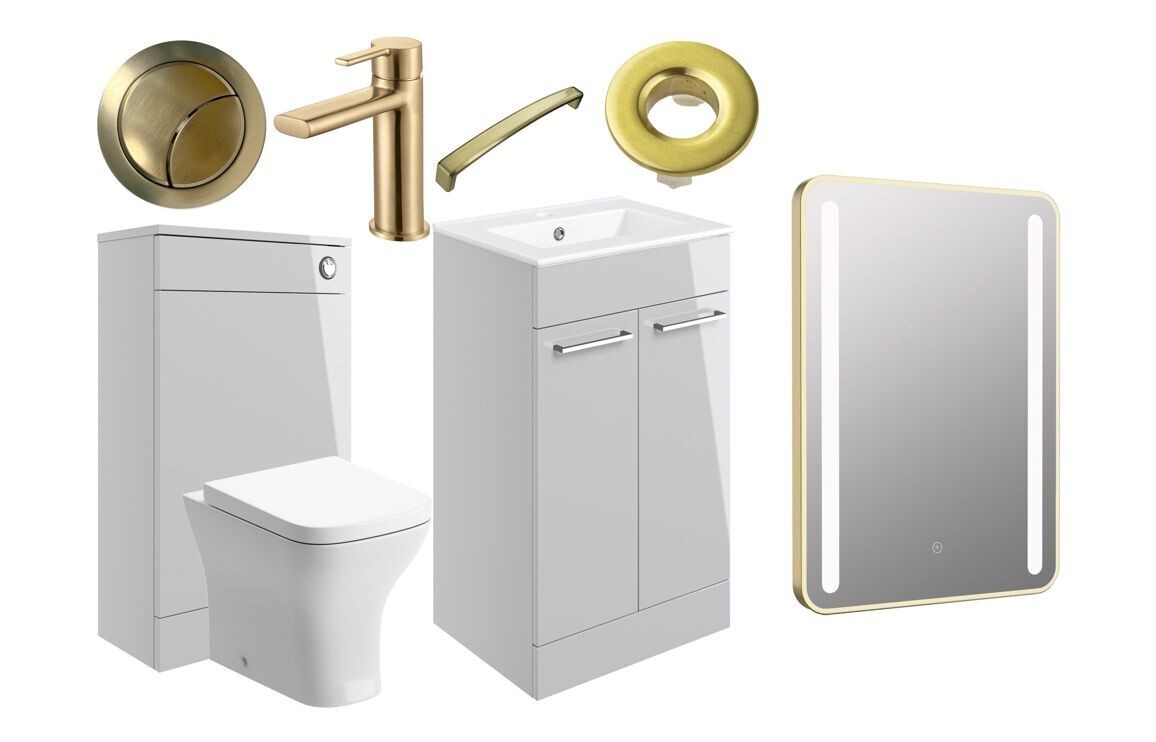 Libby 510mm F/S Furniture Pack - Grey Gloss w/Brushed Brass Finishes