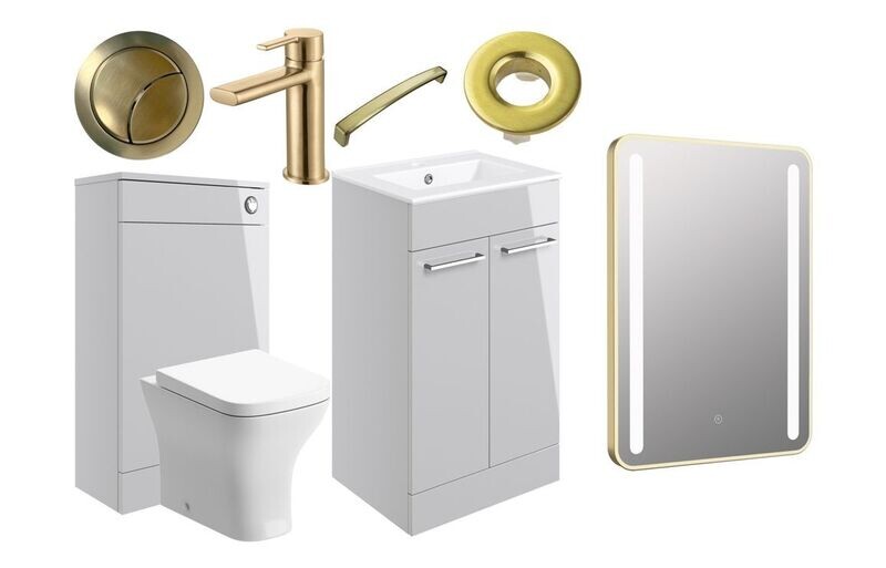 Libby 510mm F/S Furniture Pack - Grey Gloss w/Brushed Brass Finishes