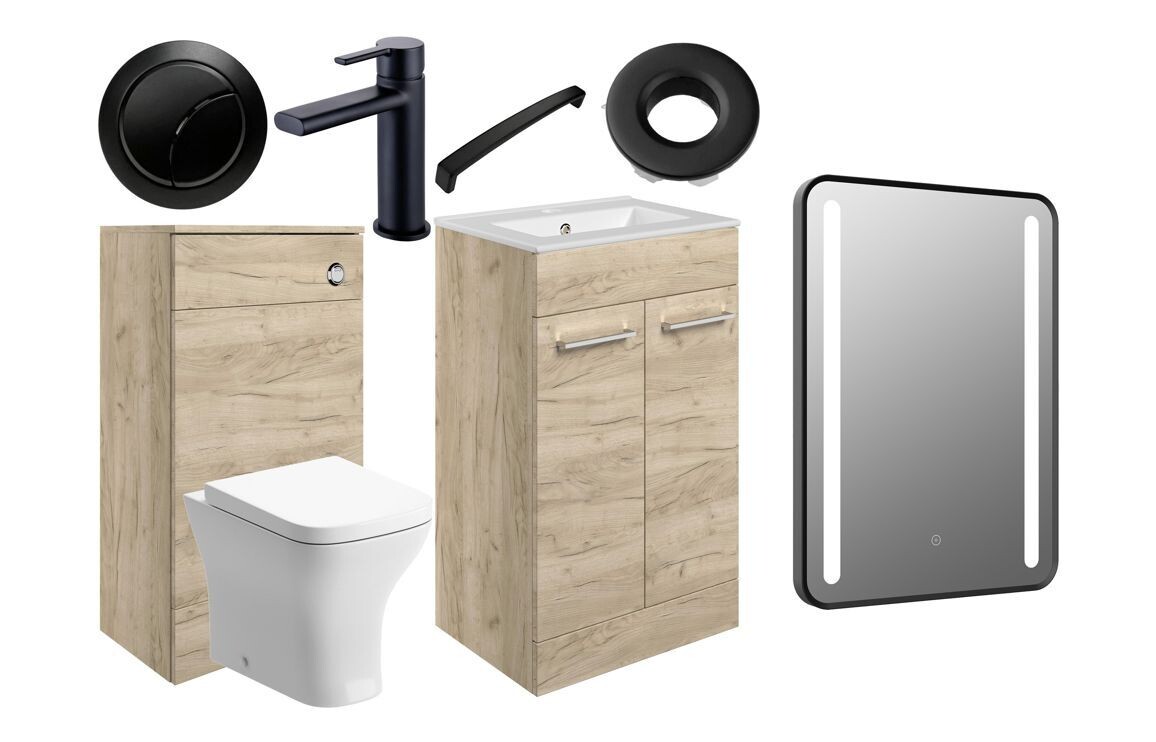 Libby 510mm Floor Standing Furniture Pack - Oak With Black Finishes