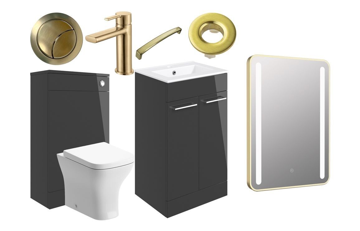 Libby 510mm F/S Furniture Pack - Anthracite Gloss w/Brushed Brass Finishes