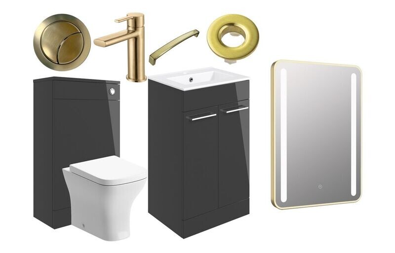 Libby 510mm F/S Furniture Pack - Anthracite Gloss w/Brushed Brass Finishes