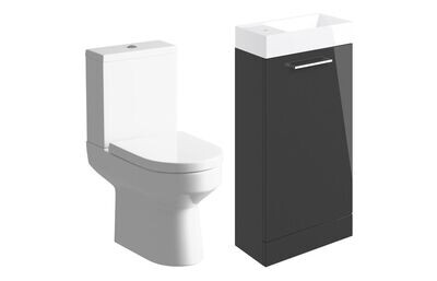 Libby 410mm Floor Standing Basin Unit & Close Coupled Toilet Pack - Anthracite Gloss Libby 410mm Floor Standing Basin Unit & Close Coupled Toilet Pack - Anthracite Gloss