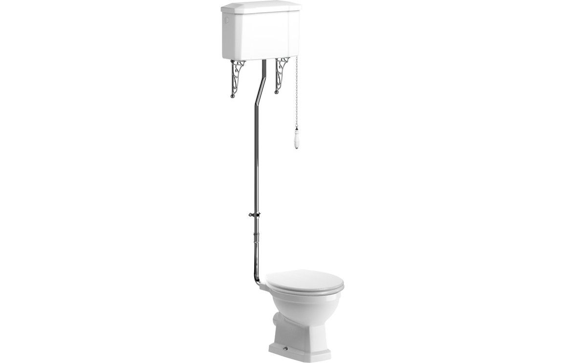 Shelly High Level WC & Satin White Wood Effect Seat w/Brass Hinges