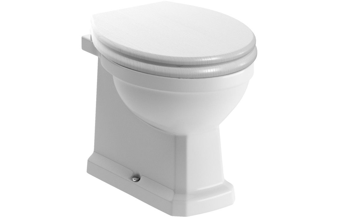 Shelly Back To Wall WC & Satin White Wood Effect Seat w/Brass Hinges