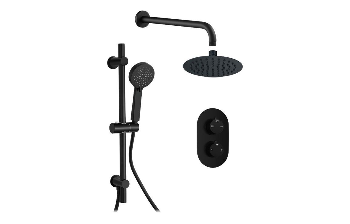 DISCONTINUED Round Concealed Valve Head & Arm Shower Pack - Matt Black