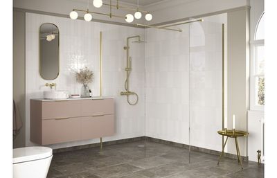 Athen 900mm Wetroom Side Panel & Arm - Brushed Brass