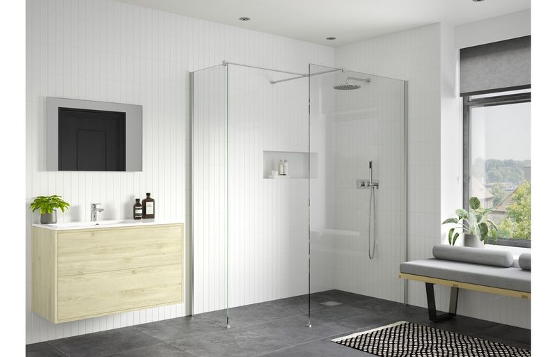 Athen 900mm Wetroom Side Panel & Arm - Chrome
