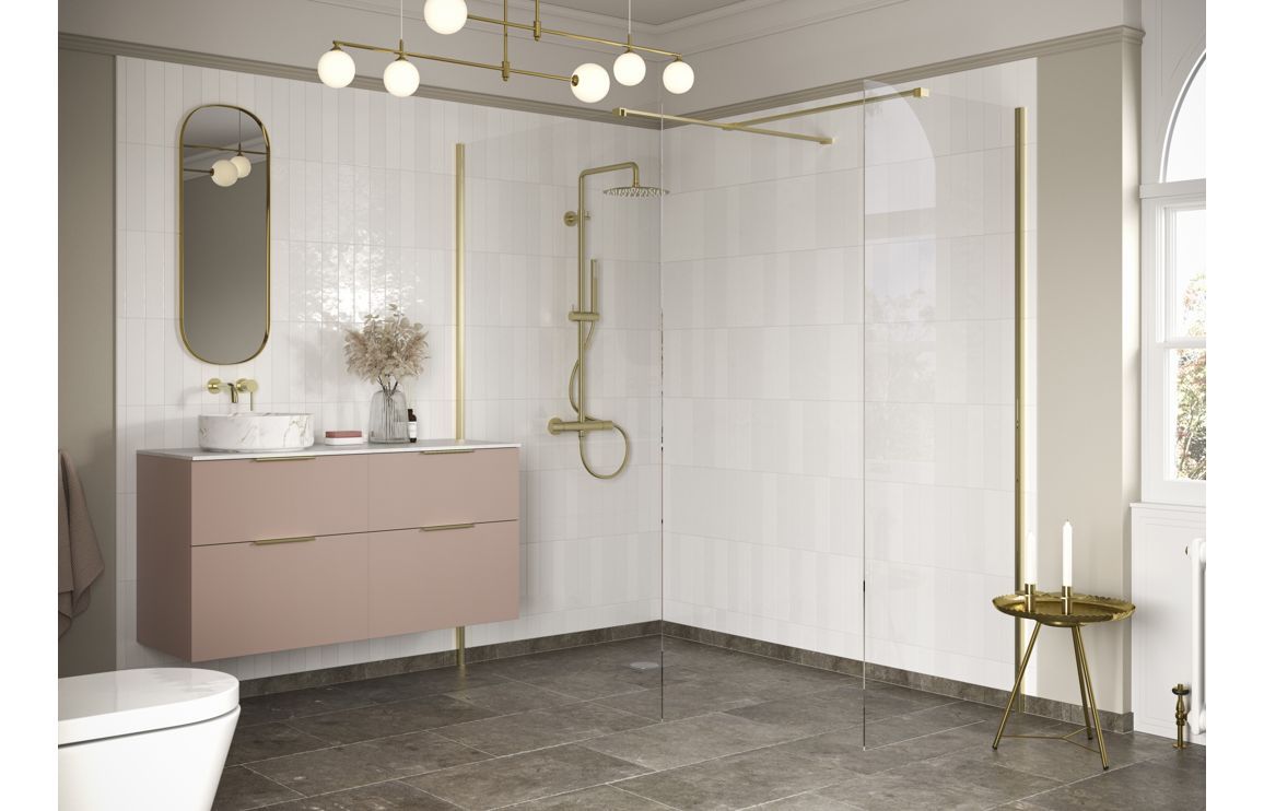 Athen 760mm Wetroom Side Panel & Arm - Brushed Brass