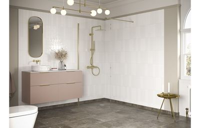 Athen 700mm Wetroom Panel & Support Bar - Brushed Brass
