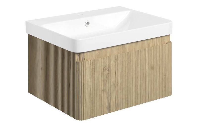 Karly 605mm Wall Hung 1 Drawer Basin Unit & Basin - Textured Oak