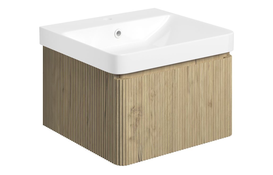 Karly 500mm Wall Hung 1 Drawer Basin Unit & Basin - Textured Oak