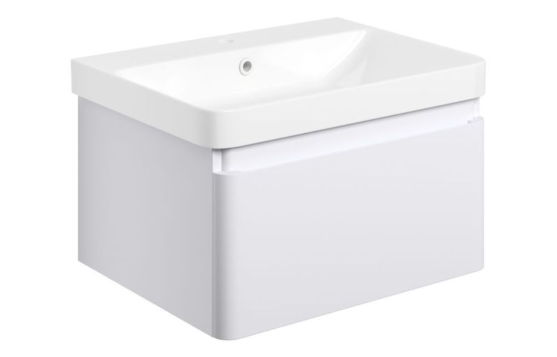 Colette 605mm Wall Hung 1 Drawer Basin Unit & Basin - Matt White