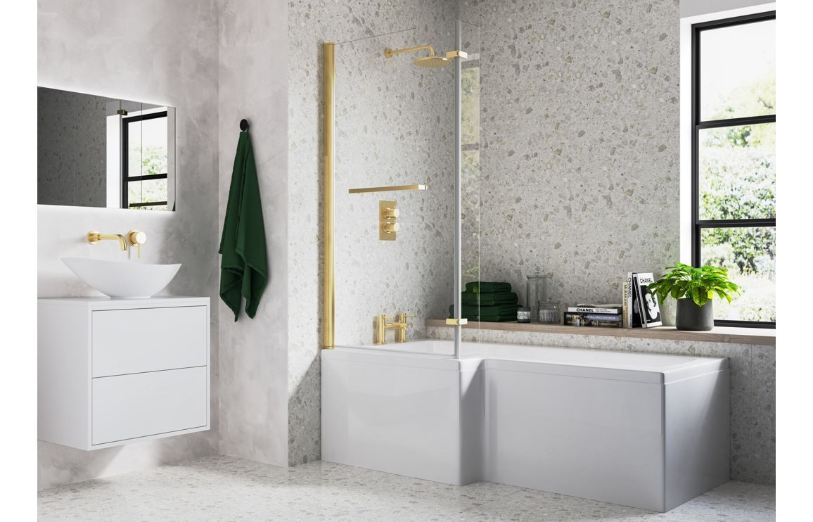 L Shape Bath Screen - Brushed Brass