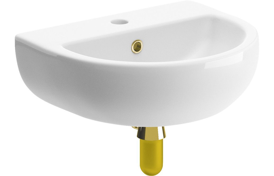 Como 450x400mm 1TH Cloakroom Basin & Brushed Brass Bottle Trap