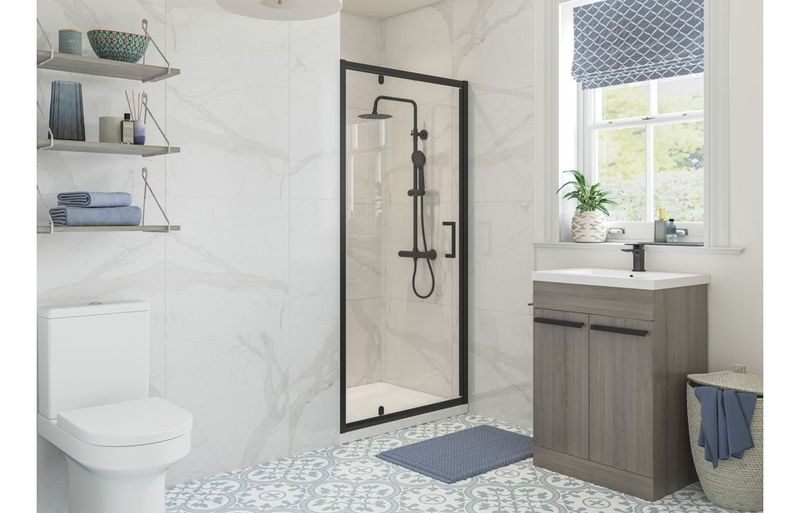 Cleopatra 900mm Pivot Door - Matt Black