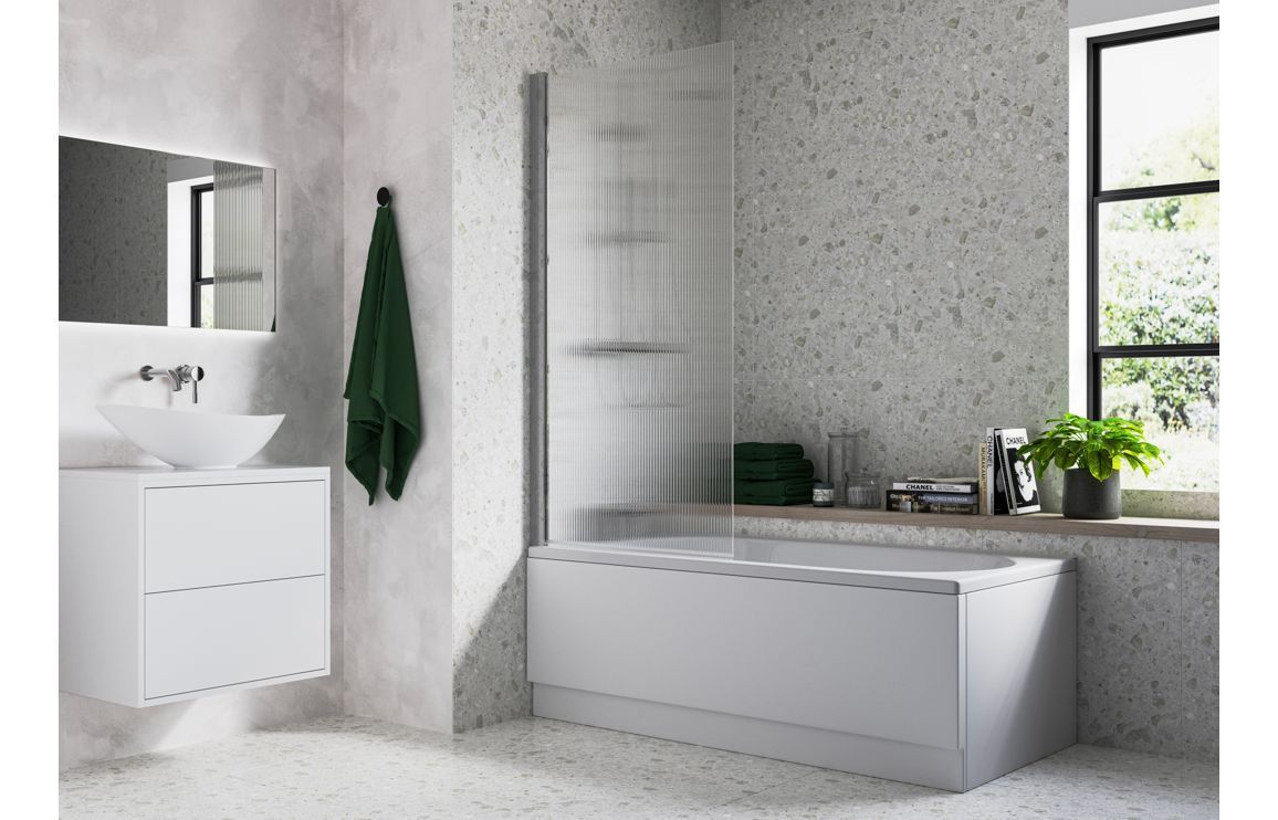 Fluted 800x1500mm Single Straight Bath Screen (5mm) - Chrome