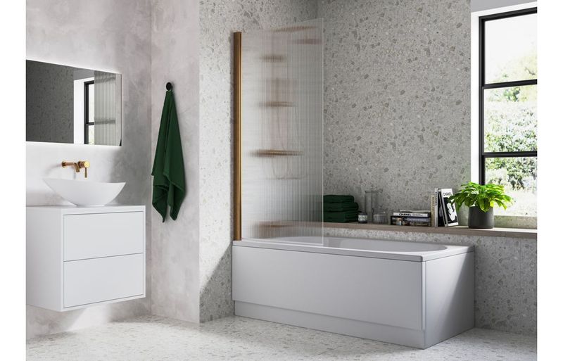 Fluted 800x1500mm Single Straight Bath Screen (5mm) - Brushed Bronze
